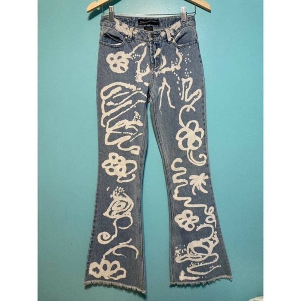 SQUEEZE Womens Size 3/4 Faded Raw Hem  Boot Cut Blue Jeans Retro 80sVintage (D6)